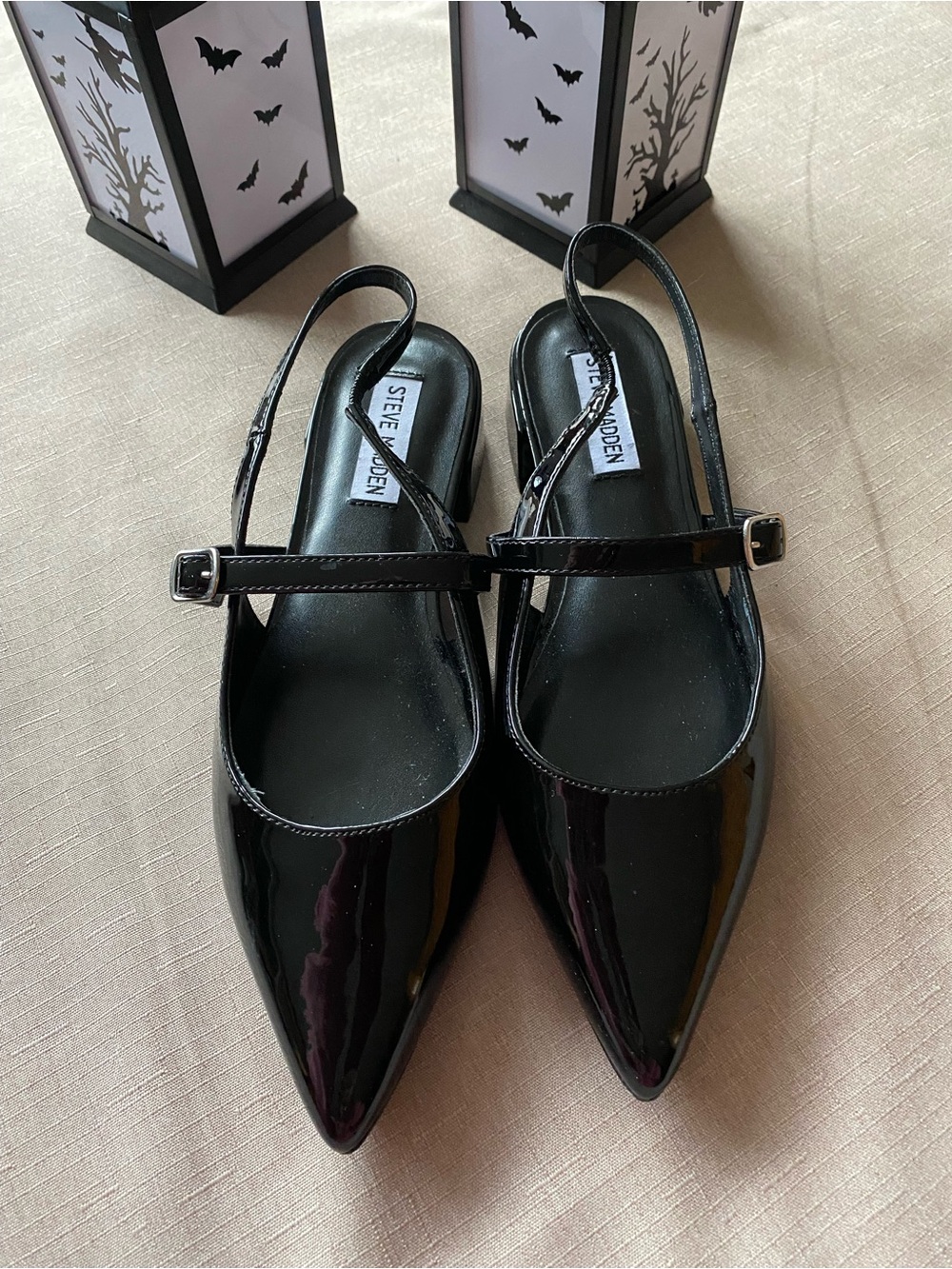 Steve Madden Black Patent Pointed Slingback Mary Jane Flats